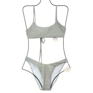 Wave Babe Metallic Shimmer Bikini Silver Size Medium New